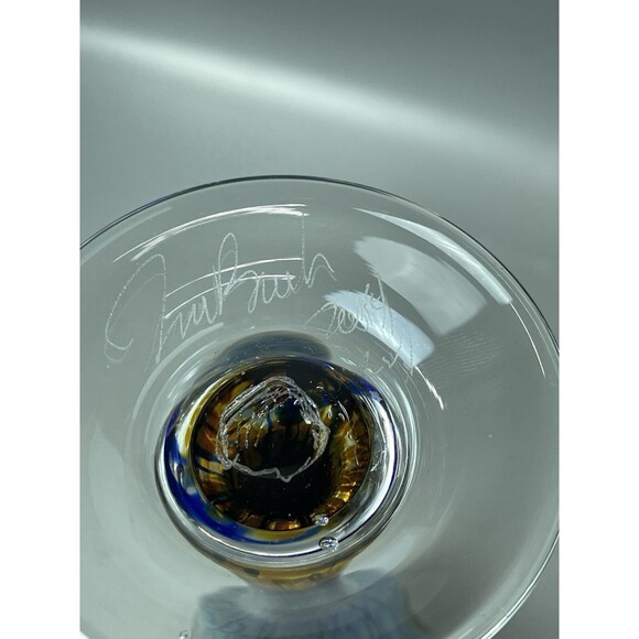 JIM BUSH Art Glass Hand Blown Iridescent Champagne Flutes PAIR 2014 - Picture 6 of 8